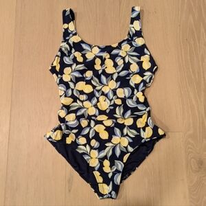 Navy Swimsuit with Yellow Lemon Print
